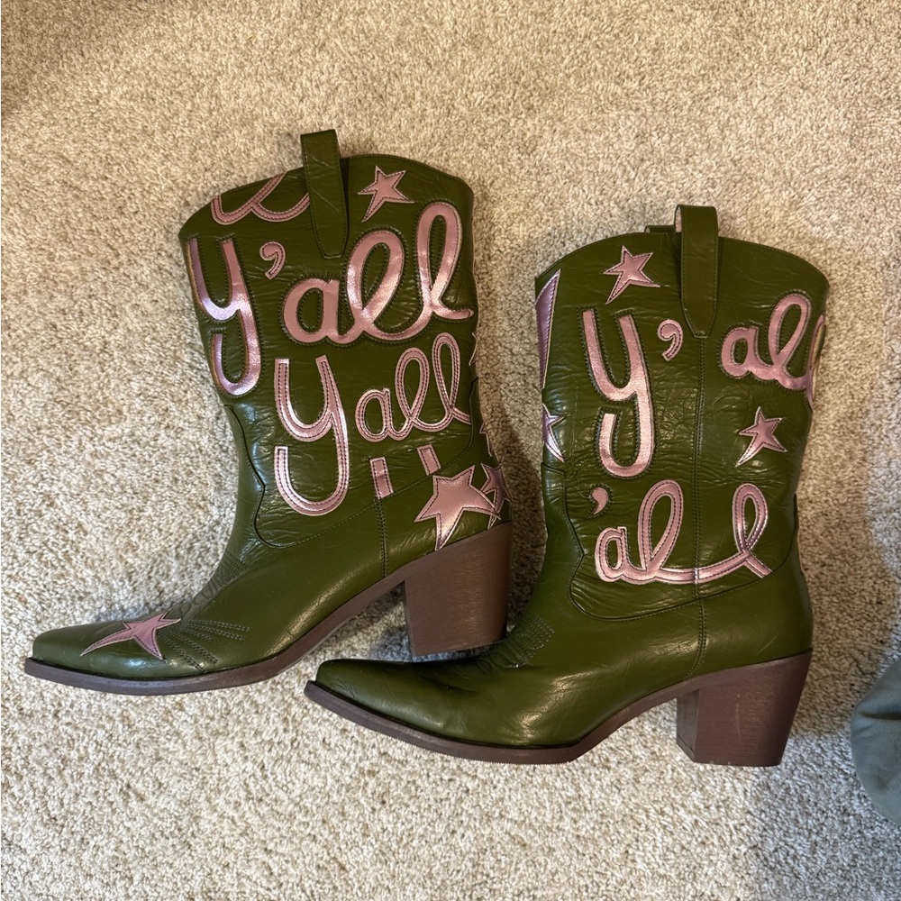 Green and Pink Western Boots